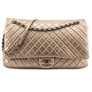 Chanel XXL Airplane Travel Flap Bag Metallic Gold Ruthenium Hardware Excellent